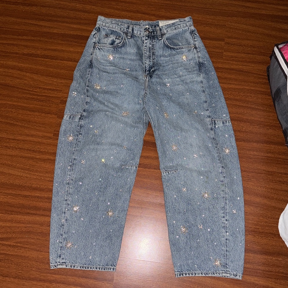 Rag & Bone Women's Charlie Embellished High-Rise Ankle Barrel Jeans - Bond Jewel - Picture 7 of 16